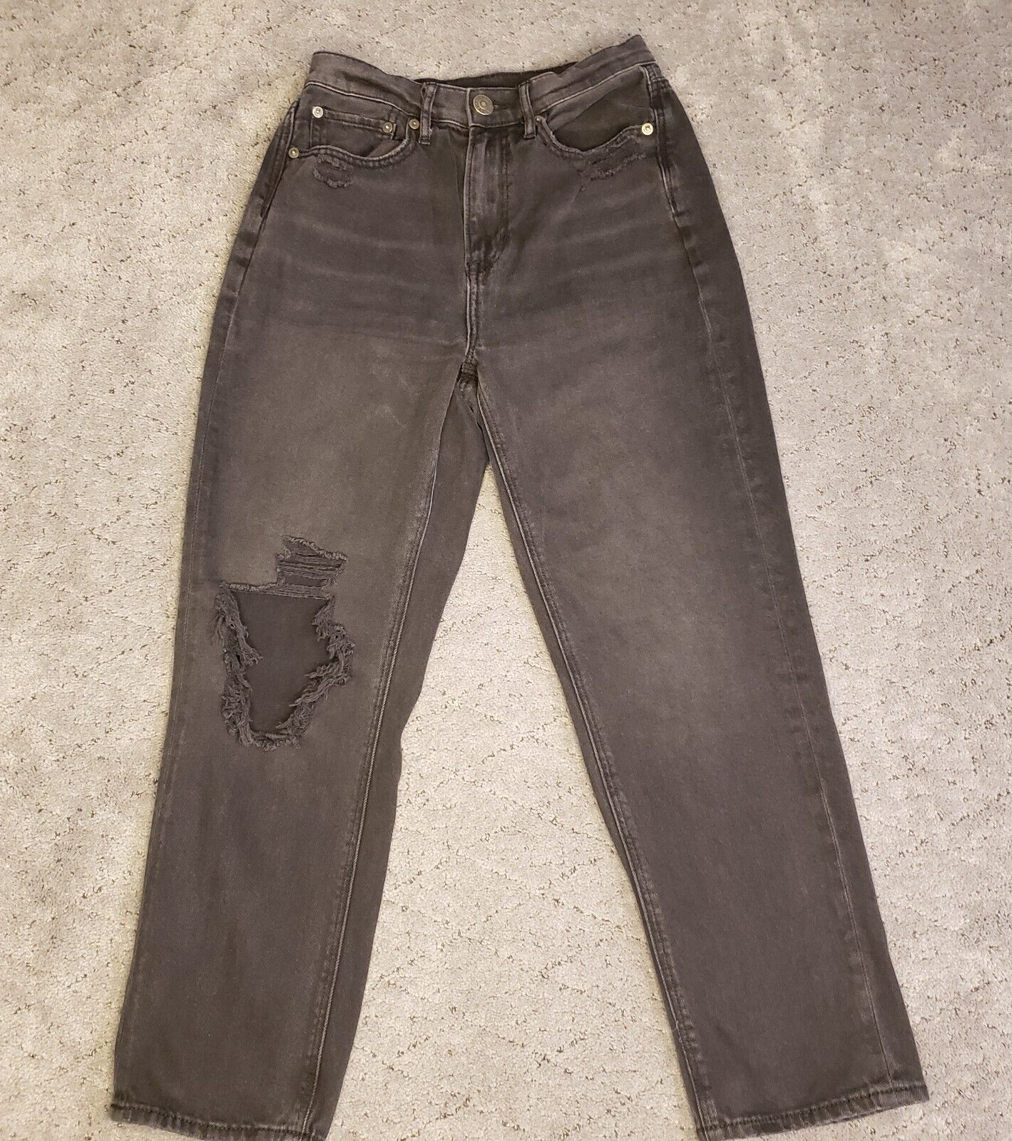 American Eagle Jeans Womens 2S Black Highest Rise 90s Boyfriend Ripped Denim