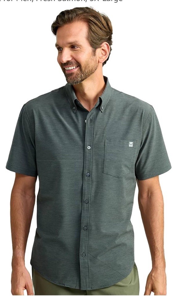 Huk Kona Solid Short Sleeve Men’s Button-Down Shirt, Volcanic Ash, Size S