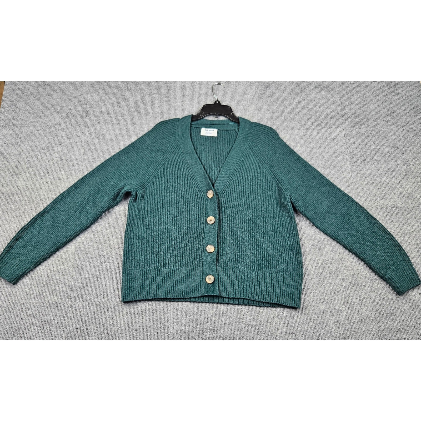 Old Navy Womens Large Teal Green Ribbed Knit Button Front Cardigan Sweater L