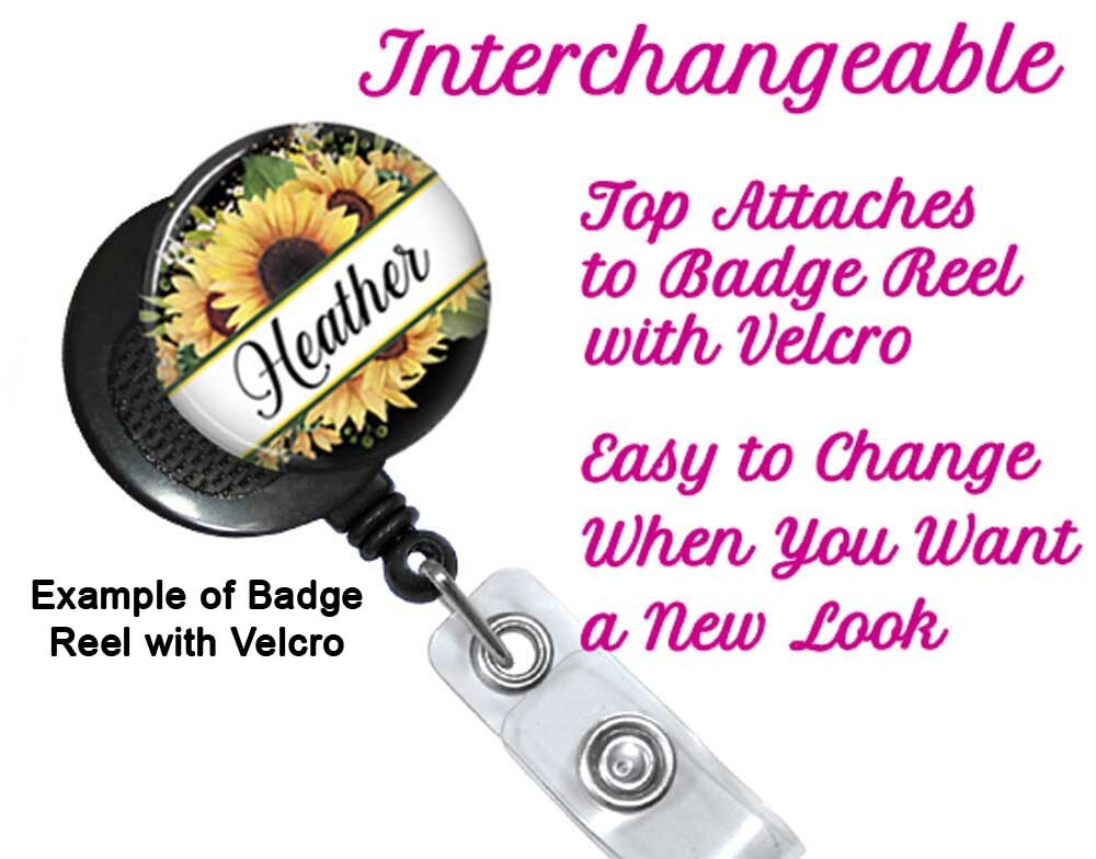 Floral Name Badge Top For Magnet or Hook and Loop Interchangeable Badge Reels,T2