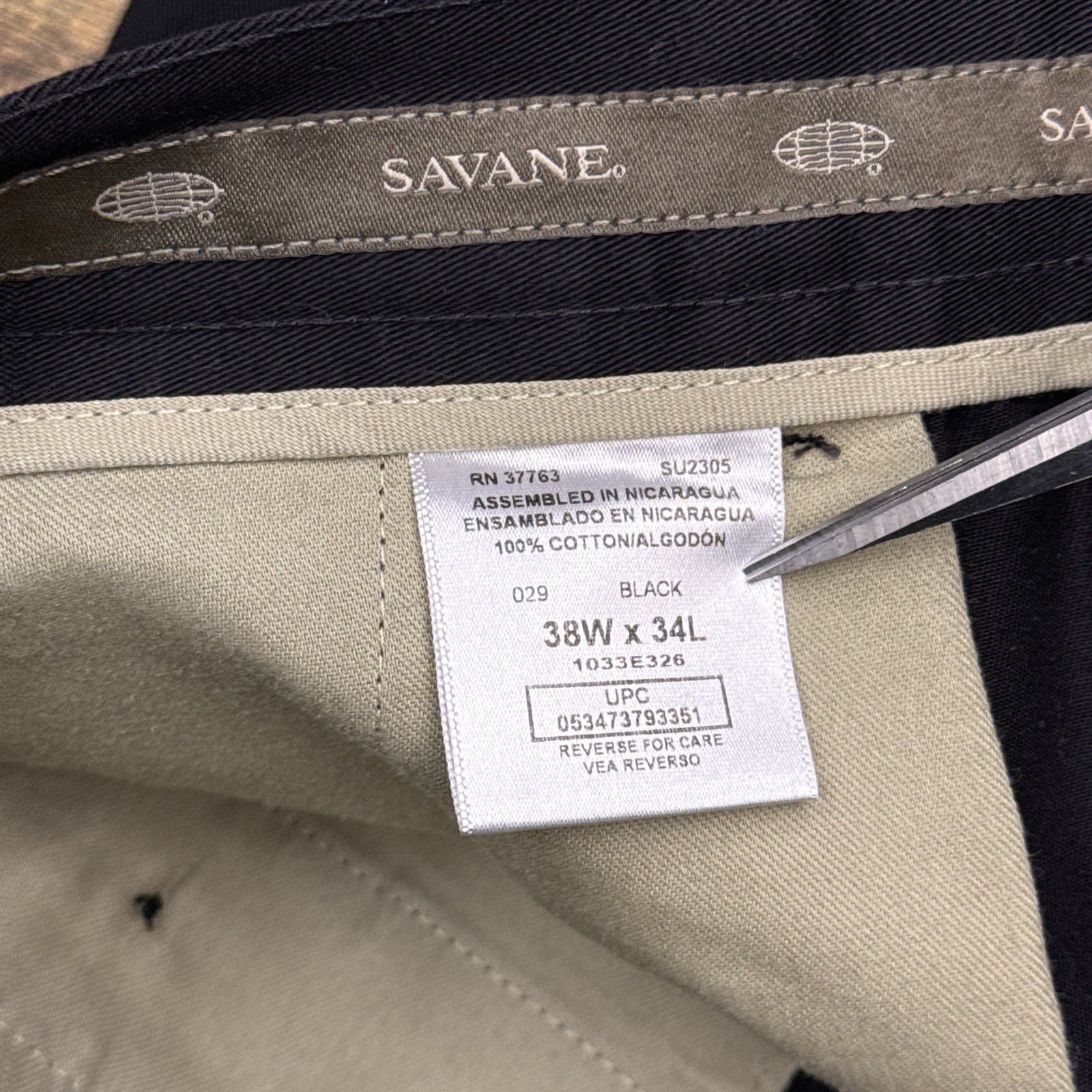 Savane Wrinkle Free Pants Mens 38×34 Black Permanent Crease Deep Dye New