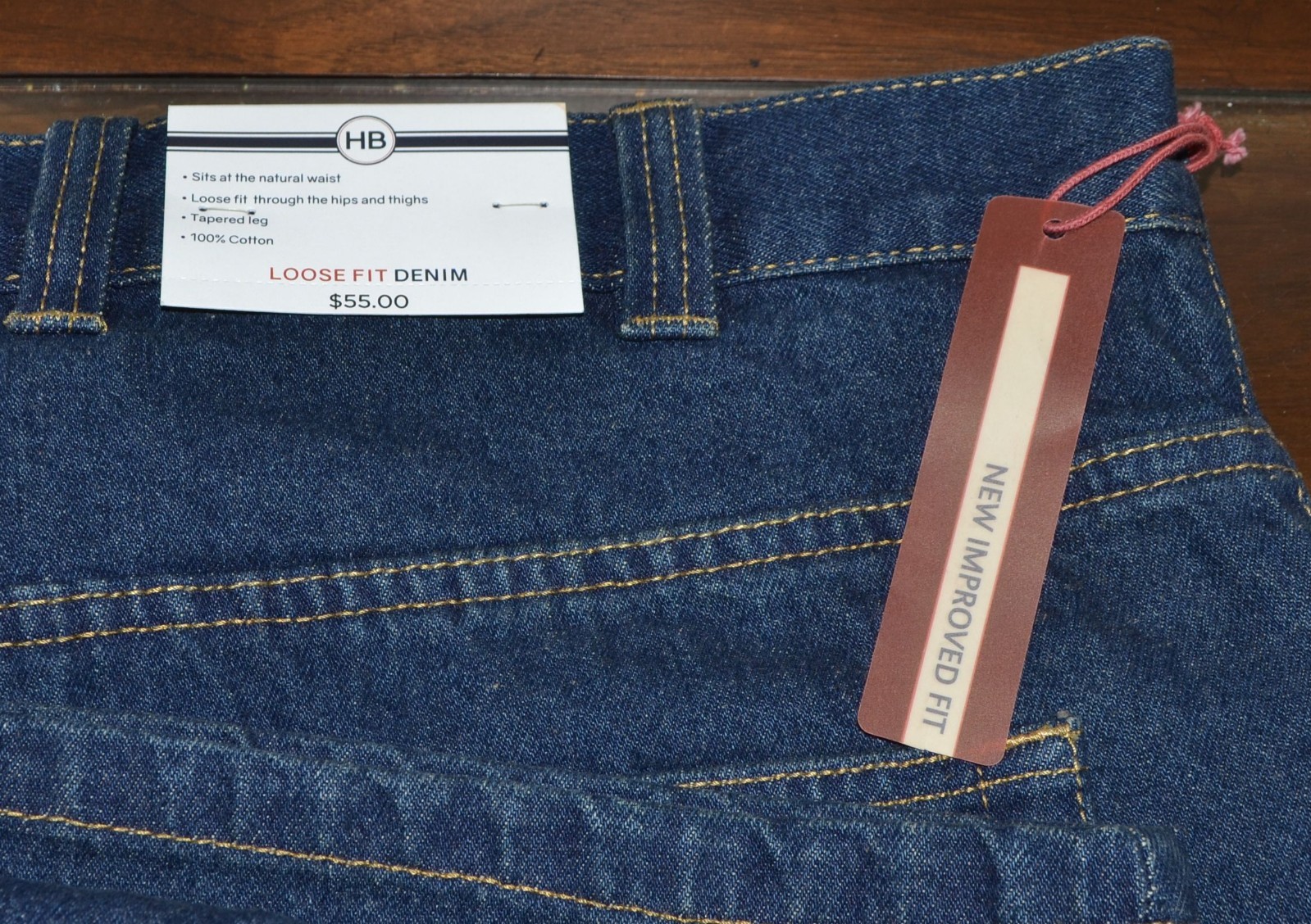 NEW 2 PAIR HB Harbor Bay Men’s Jeans Dark Stonewash Loose Fit Denim 44″ x 30″