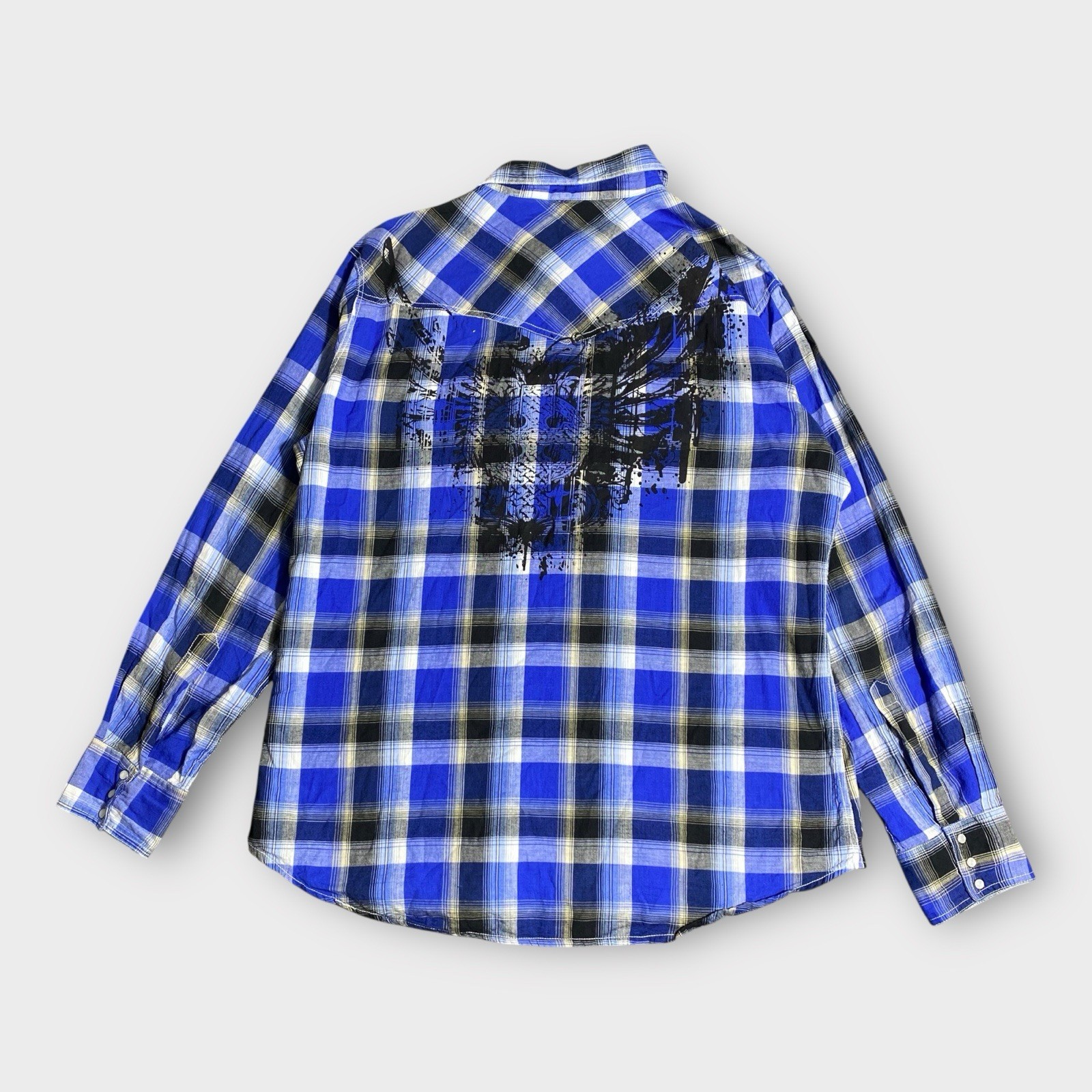 Ely Cattleman Shirt Mens L Blue Plaid Western Pearl Snap Cowboy Rodeo Rancher