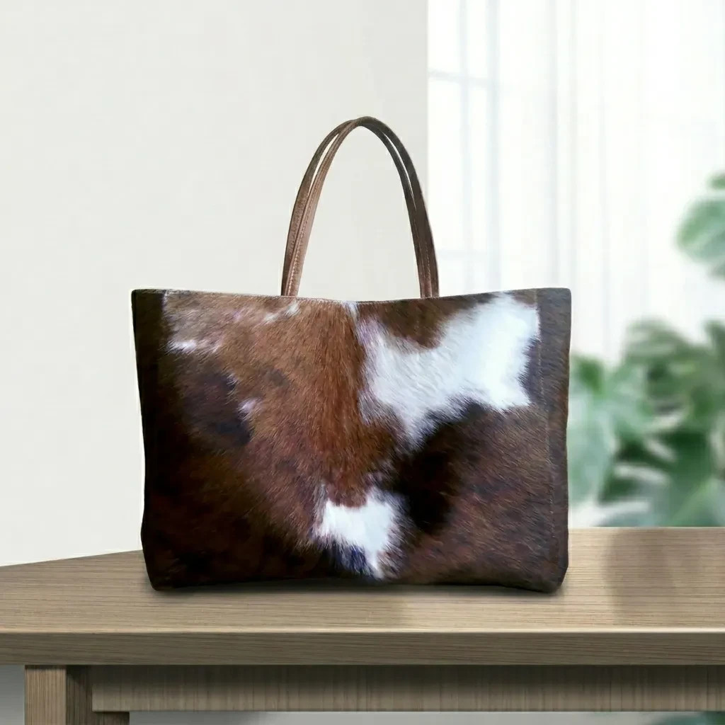 Women’s Hair On Cowhide Leather Shoulder Bag Brown White Western Handbag soft