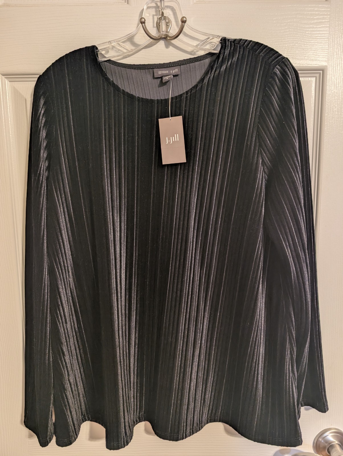 J. Jill Wearever Collection size M Velvety Velour Black / Black Striped Top NWT