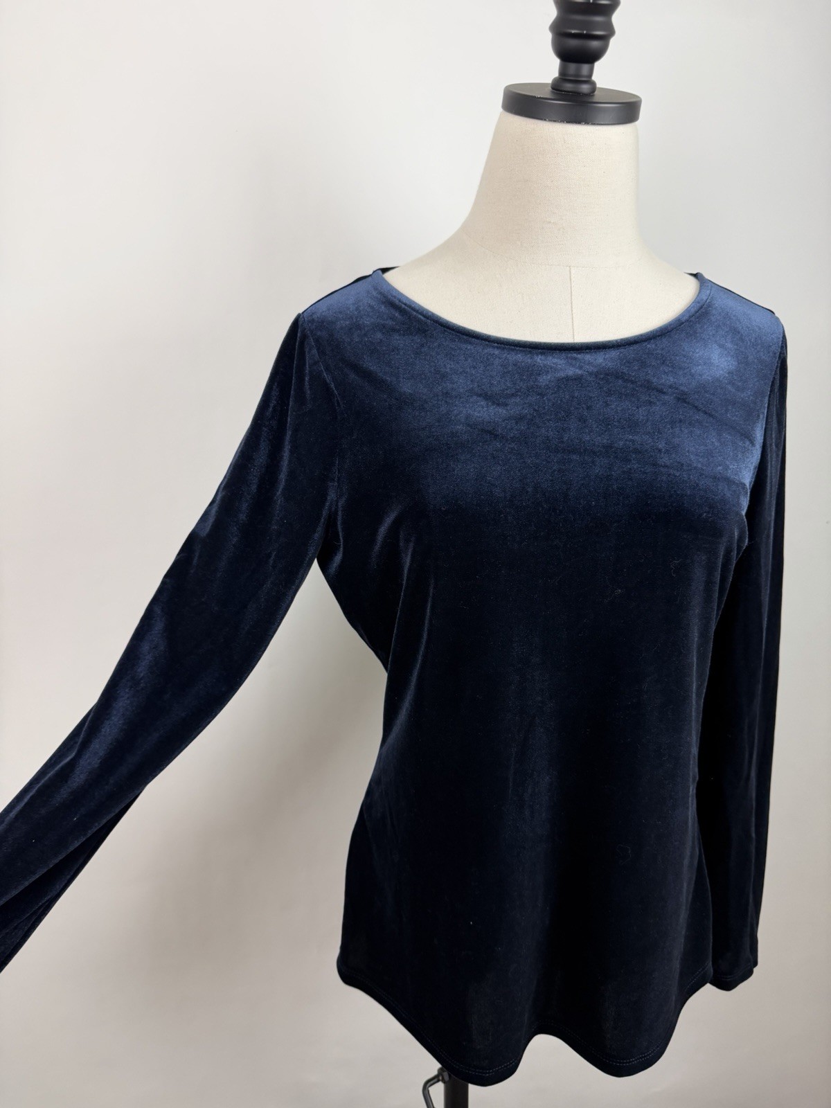 Boden Velvet Shirt Womens 10 Navy Blue Velour Top Minimal Preppy Stretchy Lined