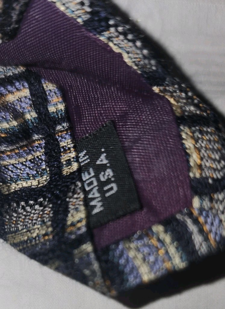 Structure Men’s Designer Silk Woven Tie Geometric Pattern Black Gold Blue