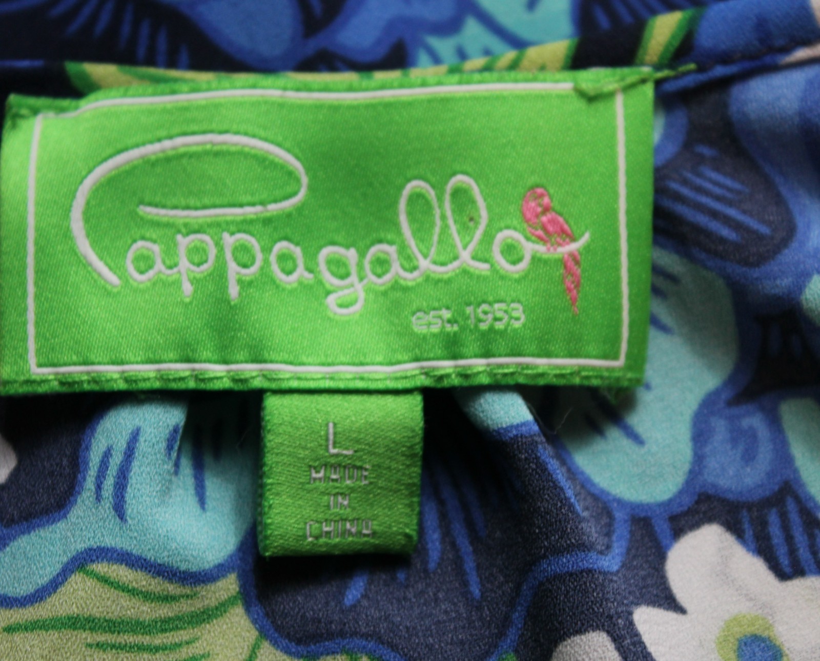 Pappagallo Women’s Vibrant Blue and Green Floral Top With Ruffle Sleeve & Hem L