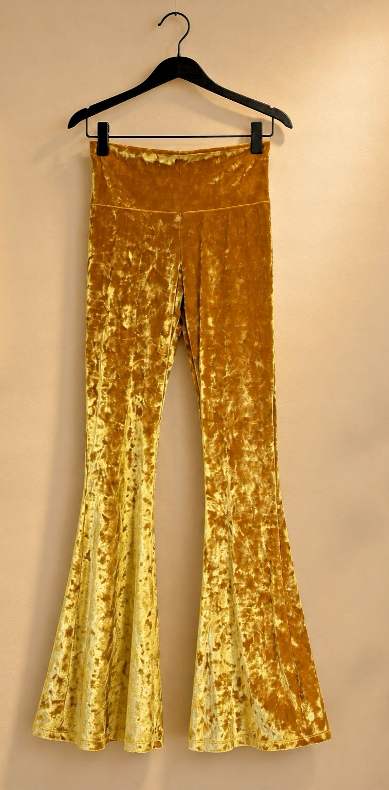 Warrior Within Designs Small Velvet Flare Pants Yellow Pull On 70’s Yoga Hippie