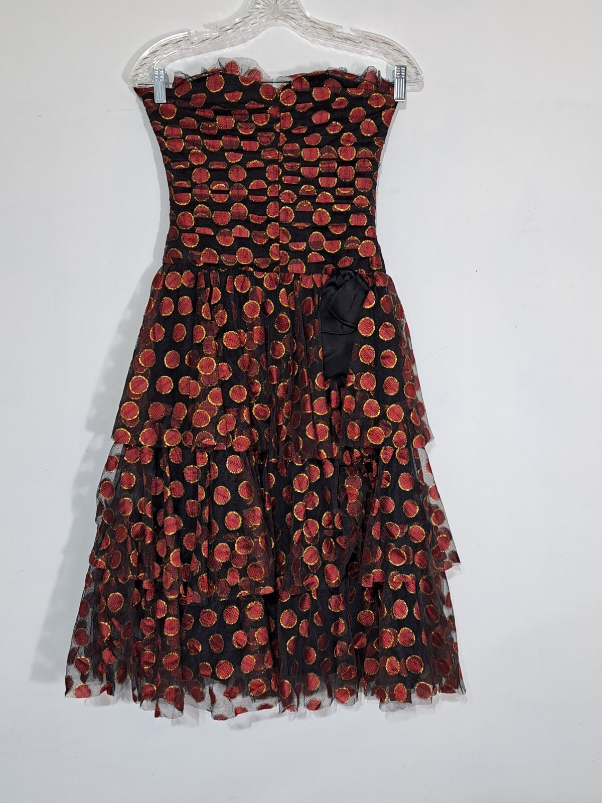 Vintage Bellville Sassoon Strapless Party Dress Ruched Tiered Skirt XS Metallic