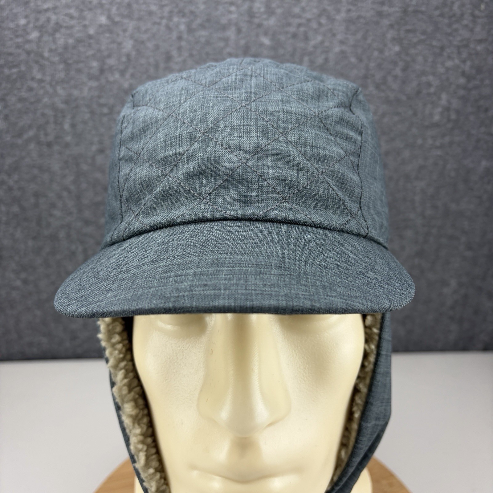 L.L. Bean Trapper Hat Cap Size S/M Gray Ear Flap Fleece Lined Quilted Goose Down