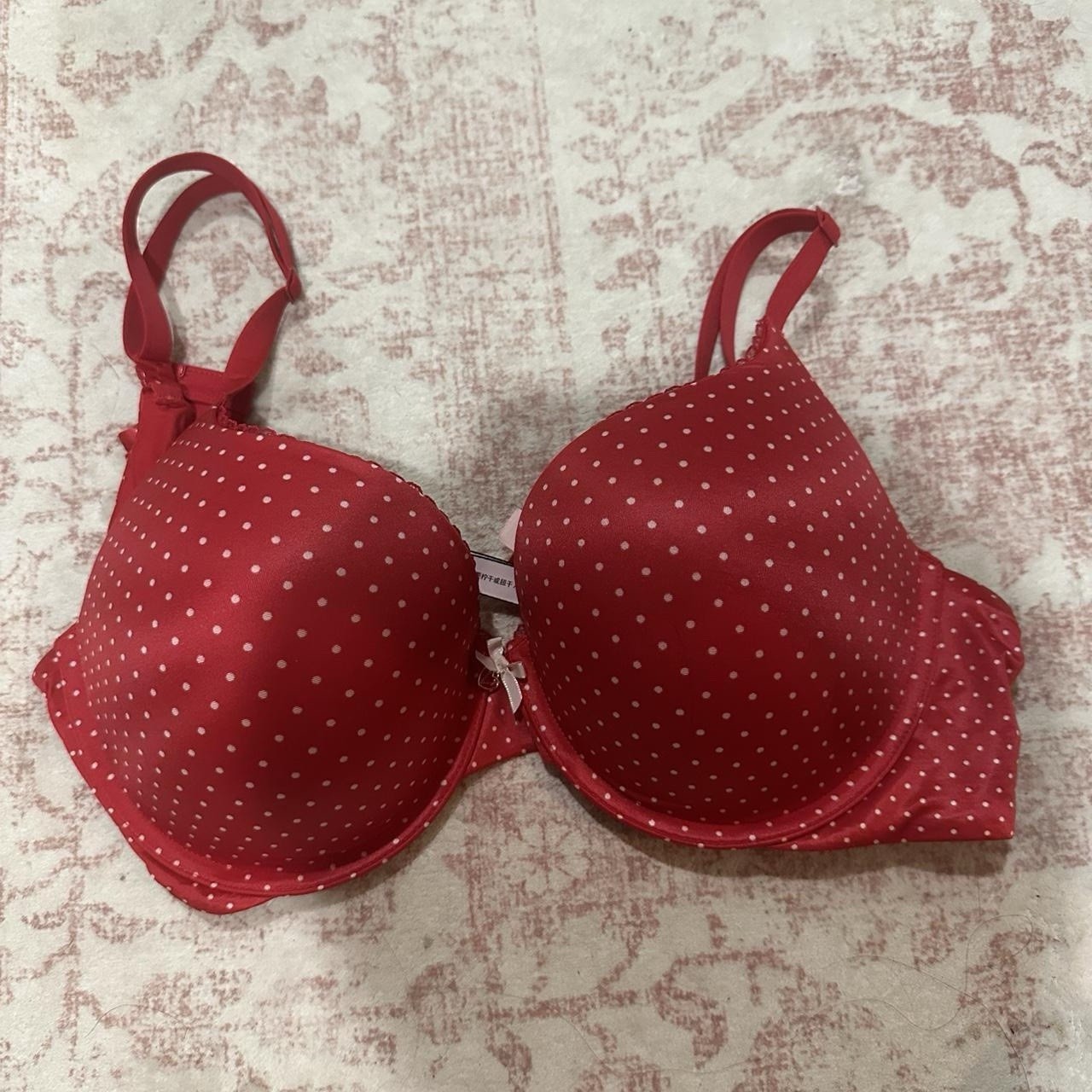 Victoria’s Secret Body By Victoria Red/White Polka Dot Padded T-Shirt Bra 36D