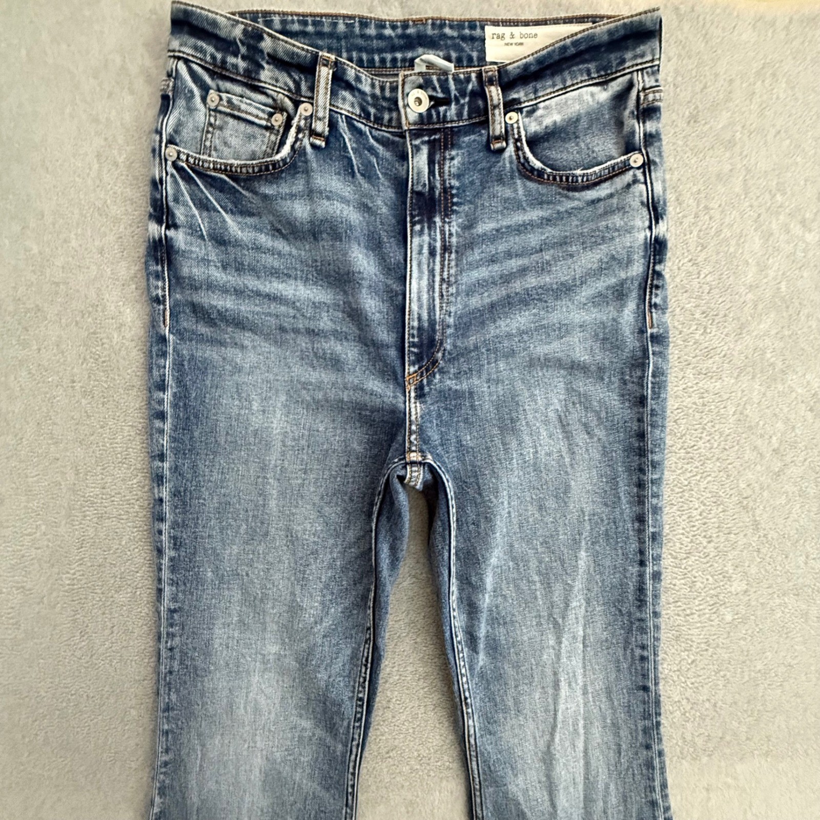 Rag & Bone Casey High Rise Flare Jeans Norwalk Blue Stretch Denim Womens 28×34