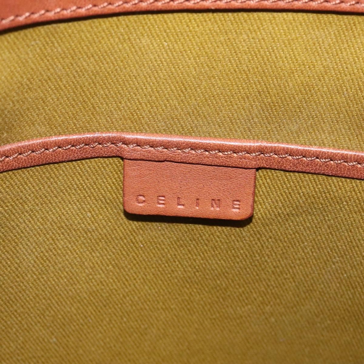 CELINE C Macadam Canvas Hand Bag Suede Green Gold Auth BA2228