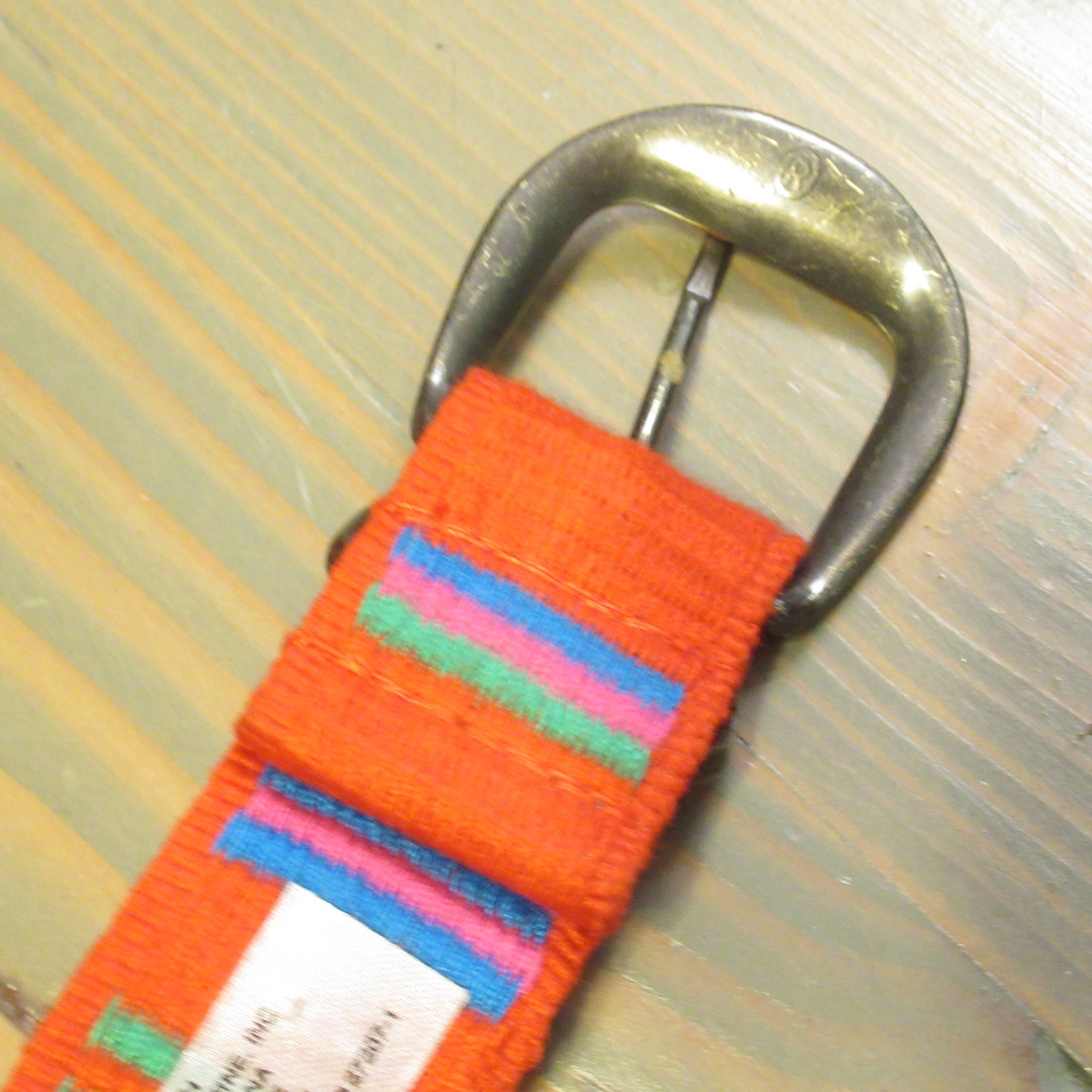 Liz Claiborne Embroiderd Belt L Red Blue Purple Striped Gold Tone Buckle Tip