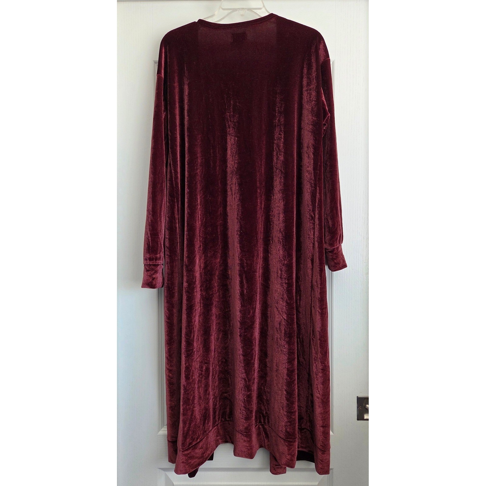 World Market Wine Red Velvet Open Front Duster Kimono Cardigan Robe OS