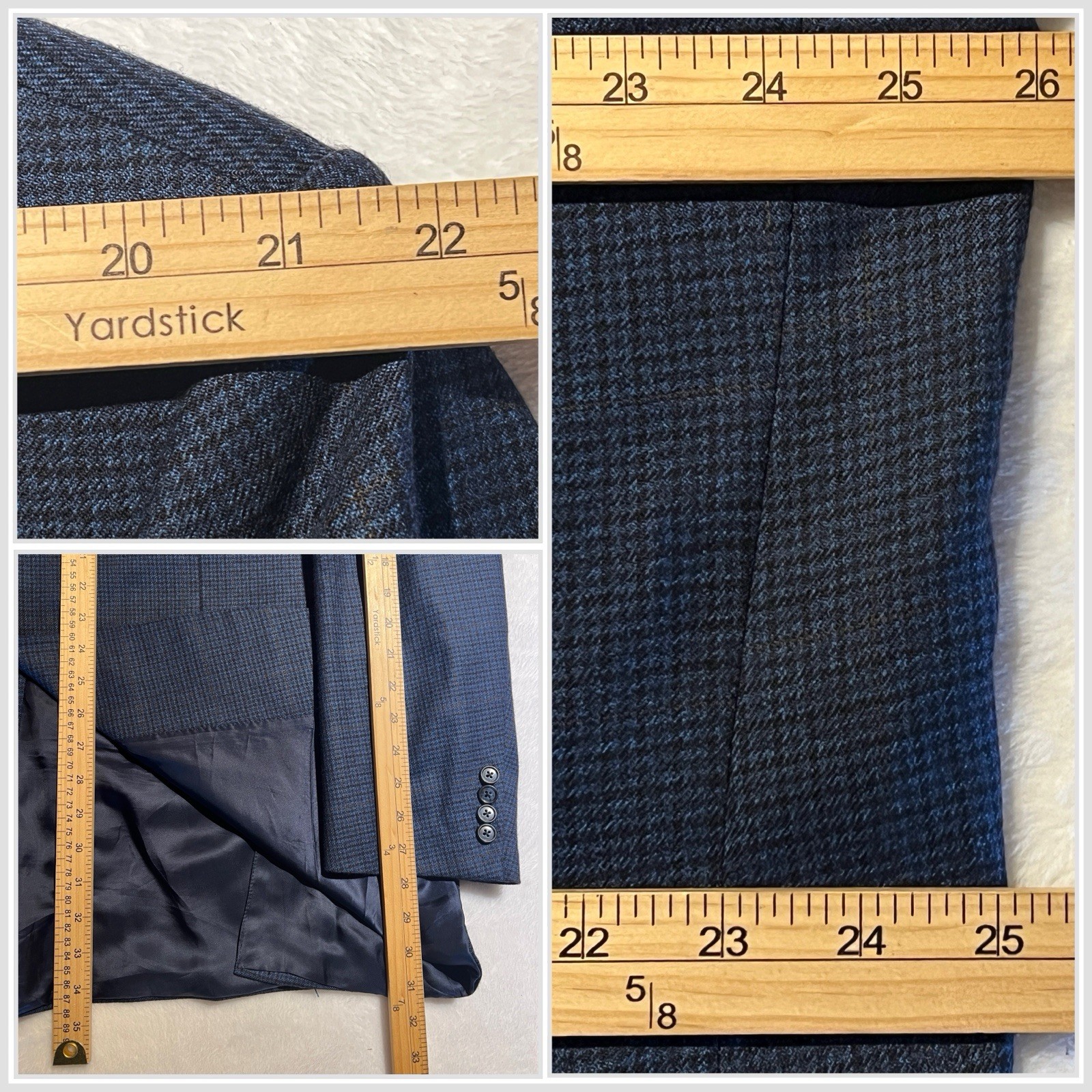 Corneliani Cashmere & Wool 50-52L Blue Houndstooth Plaid Sport Coat Blazer