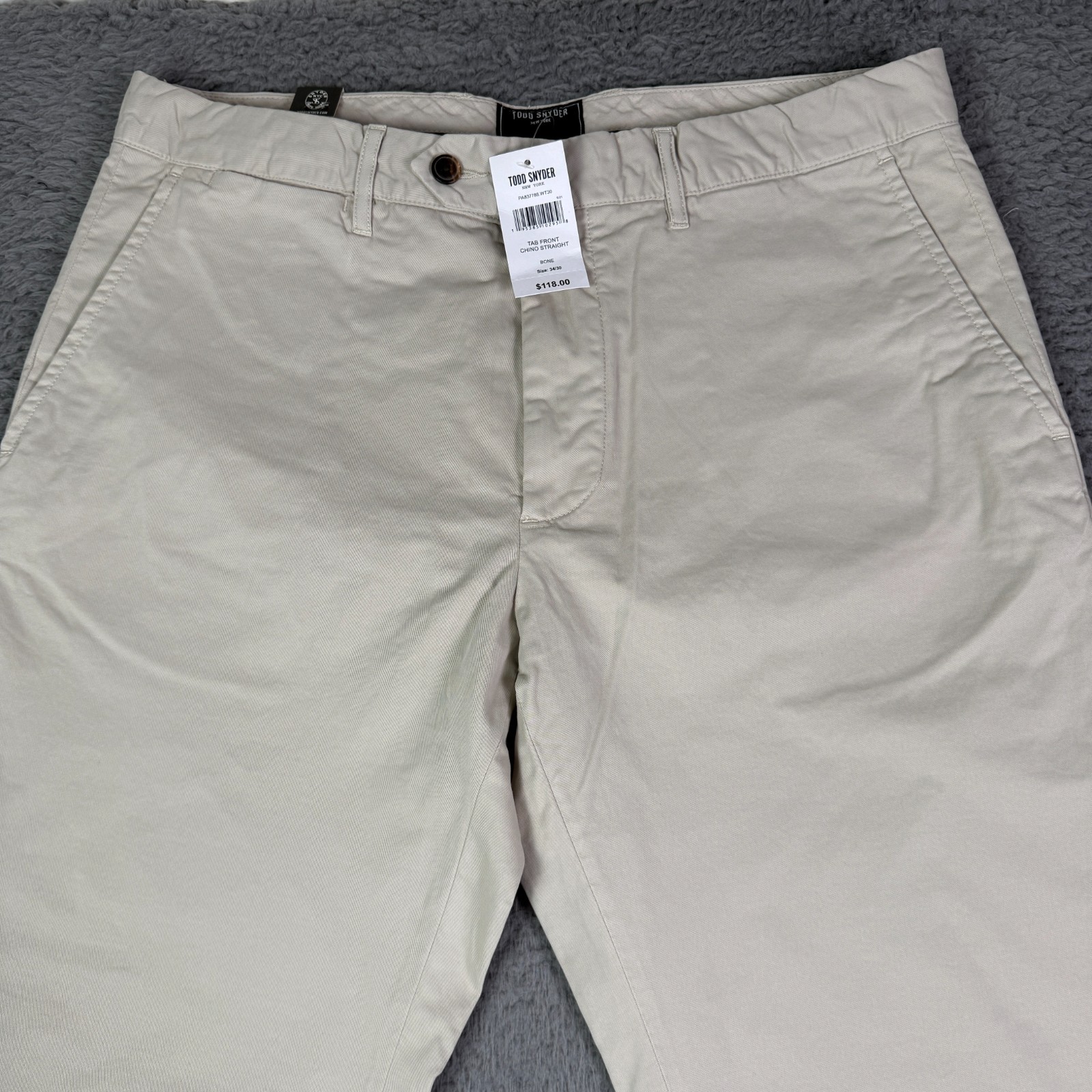 Todd Snyder Pants Mens 34×30 Bone Khaki Tab Front Chino Straight Fit Stretch NEW