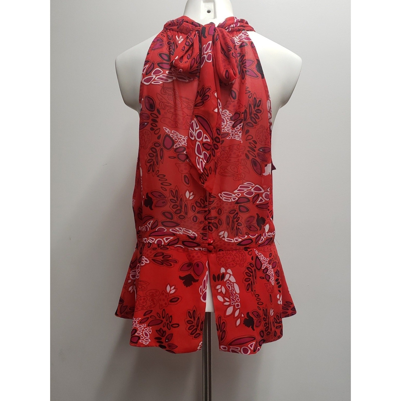 Eva Mendes Isabella Handkerchief Sheer Bow Top Women’s Large Red Peplum Summer