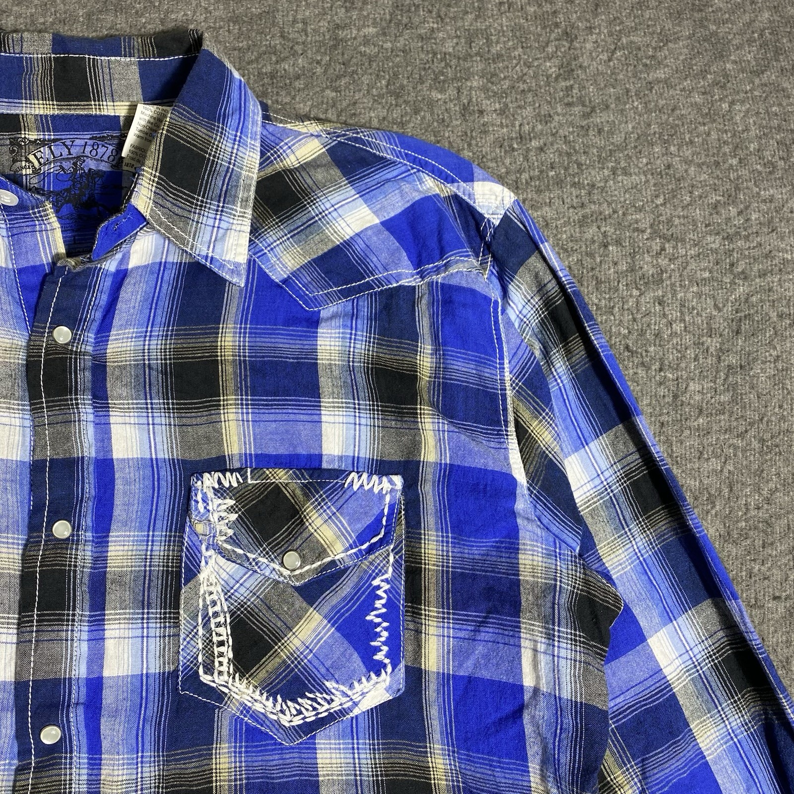 Ely Cattleman Shirt Mens L Blue Plaid Western Pearl Snap Cowboy Rodeo Rancher