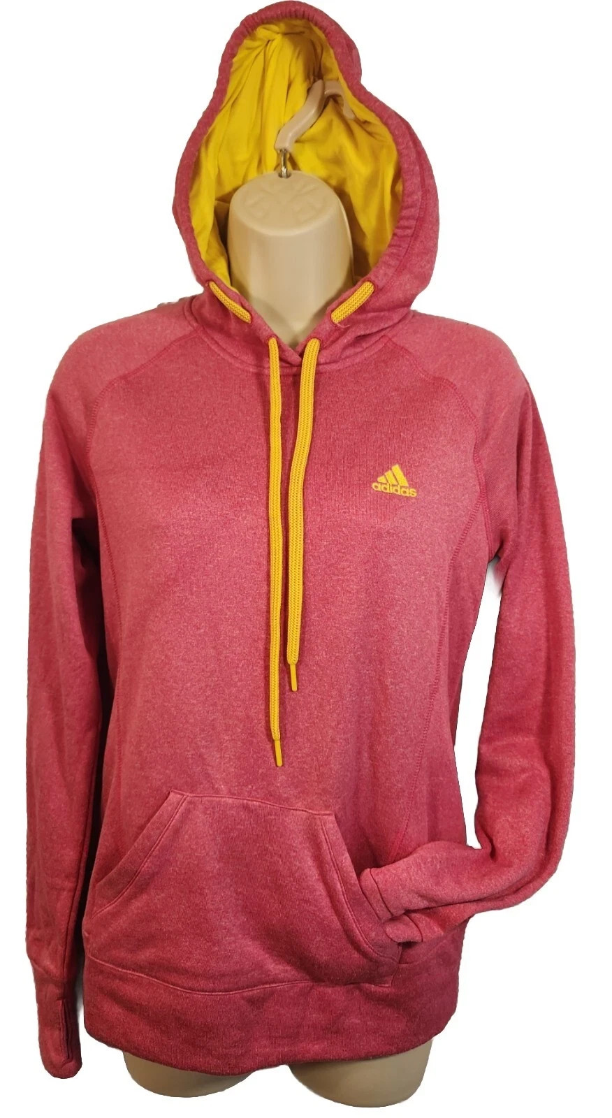 Adidas Sweatshirt Women’s Medium Pink Heather Yellow Zip Ultimate Hoodie Sweater