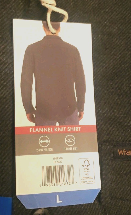 Wrangler Flannel Knit Men’s Shirt Button Down Size: Large 2-Way Stretch,Gray NWT