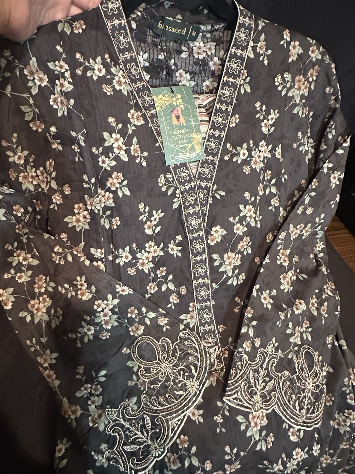 Bin Saeed Lawn Cotton 3 Pc Suit-premium Cut Work Emb- Aline Style-M & L – $44