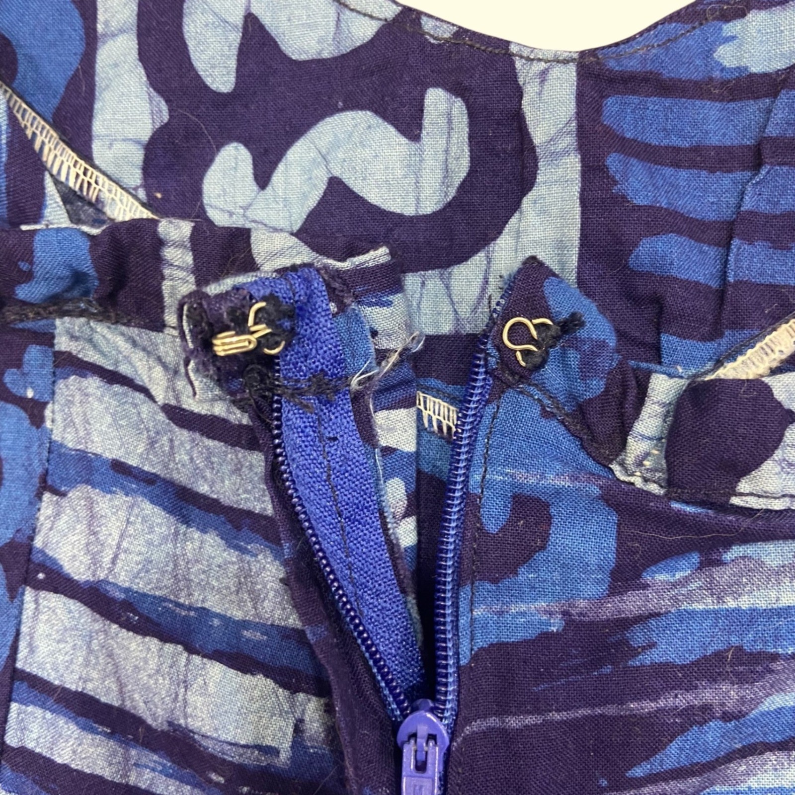 Handmade Blue Wax Print Adinkra Cami Top V-Neck Side Zip Batik Cotton Tank