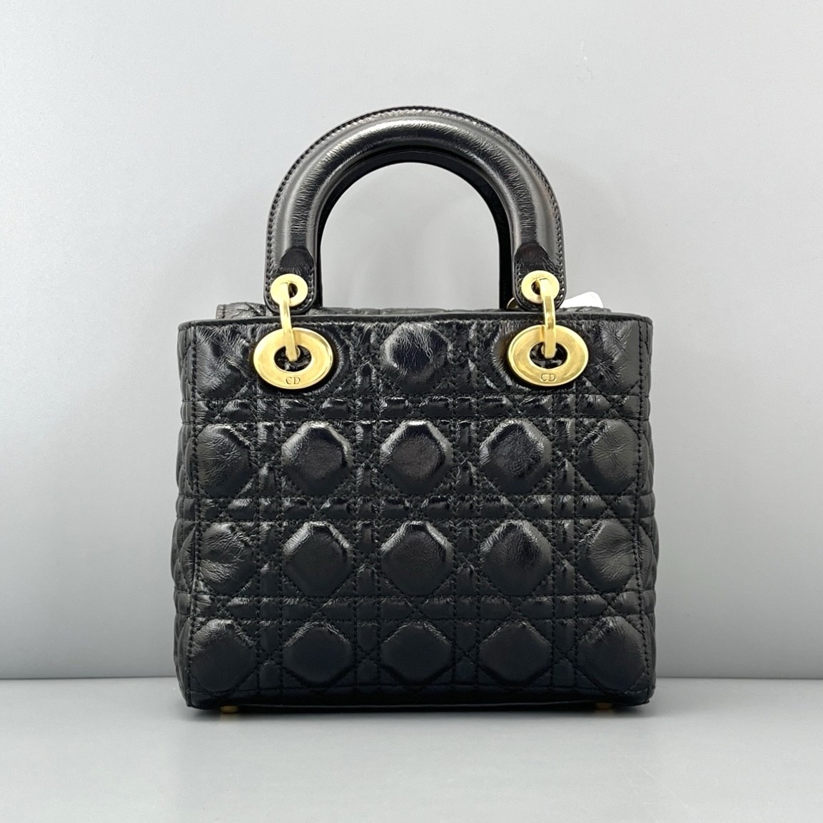 AUTH DIOR Lady Dior My ABCDior Small Black Leather Gold HW Bag