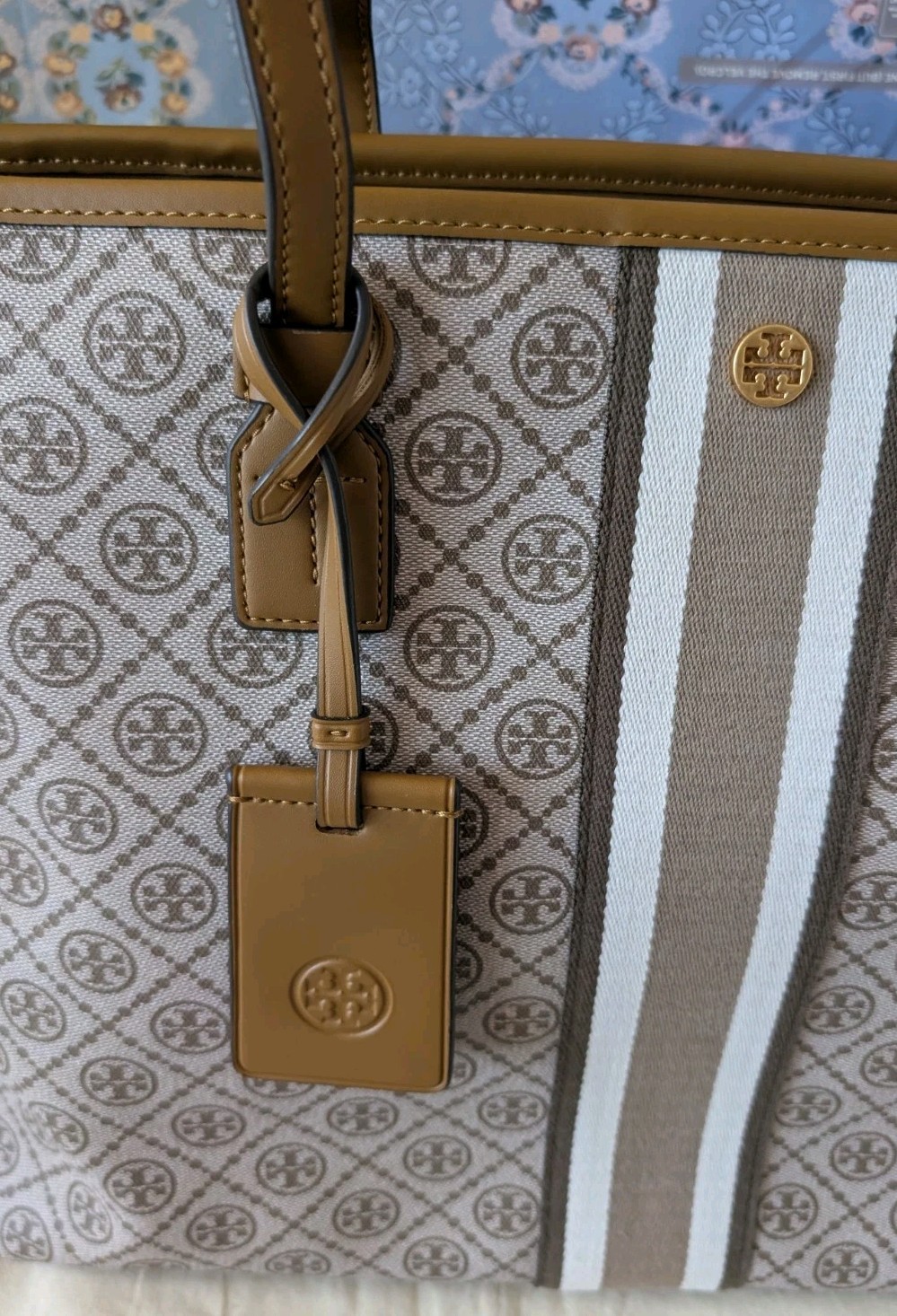 TORY BURCH T MONOGRAM CANVAS TOTE BAG size Large NWT