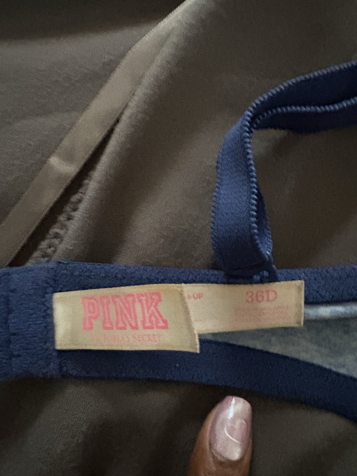 PINK Victoria’s Secret 36D T-Shirt Underwire Bra Blue Pink Logo Adjustable