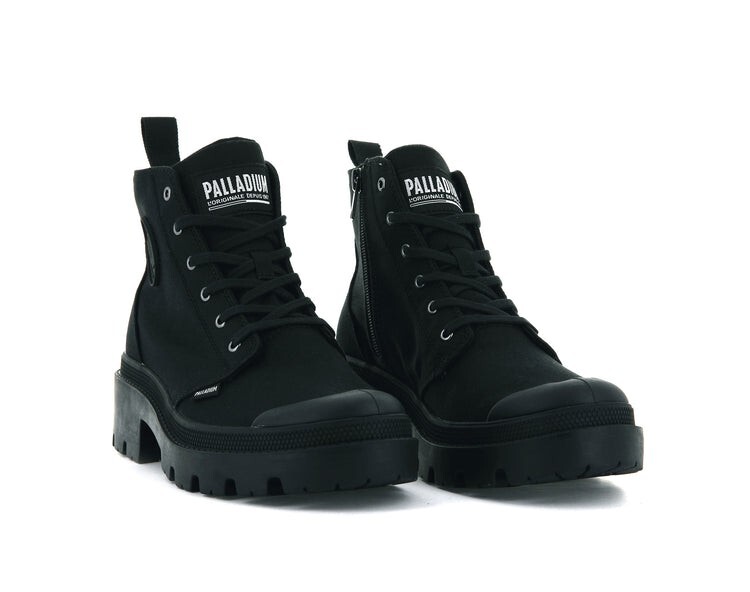 Palladium Pallabase Twill Black /Black Womens Combat Platform Boots 96907 008