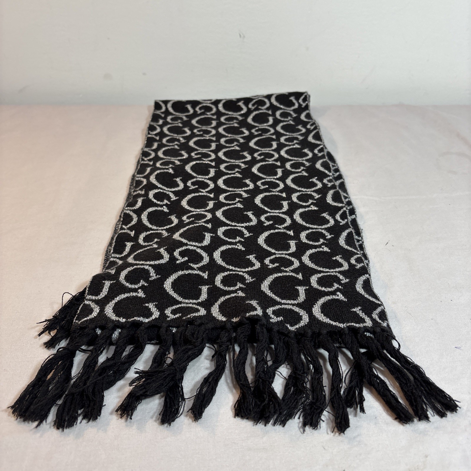 Guess Unisex Shawl/Scarf Black And Silver 64 Inches. 803