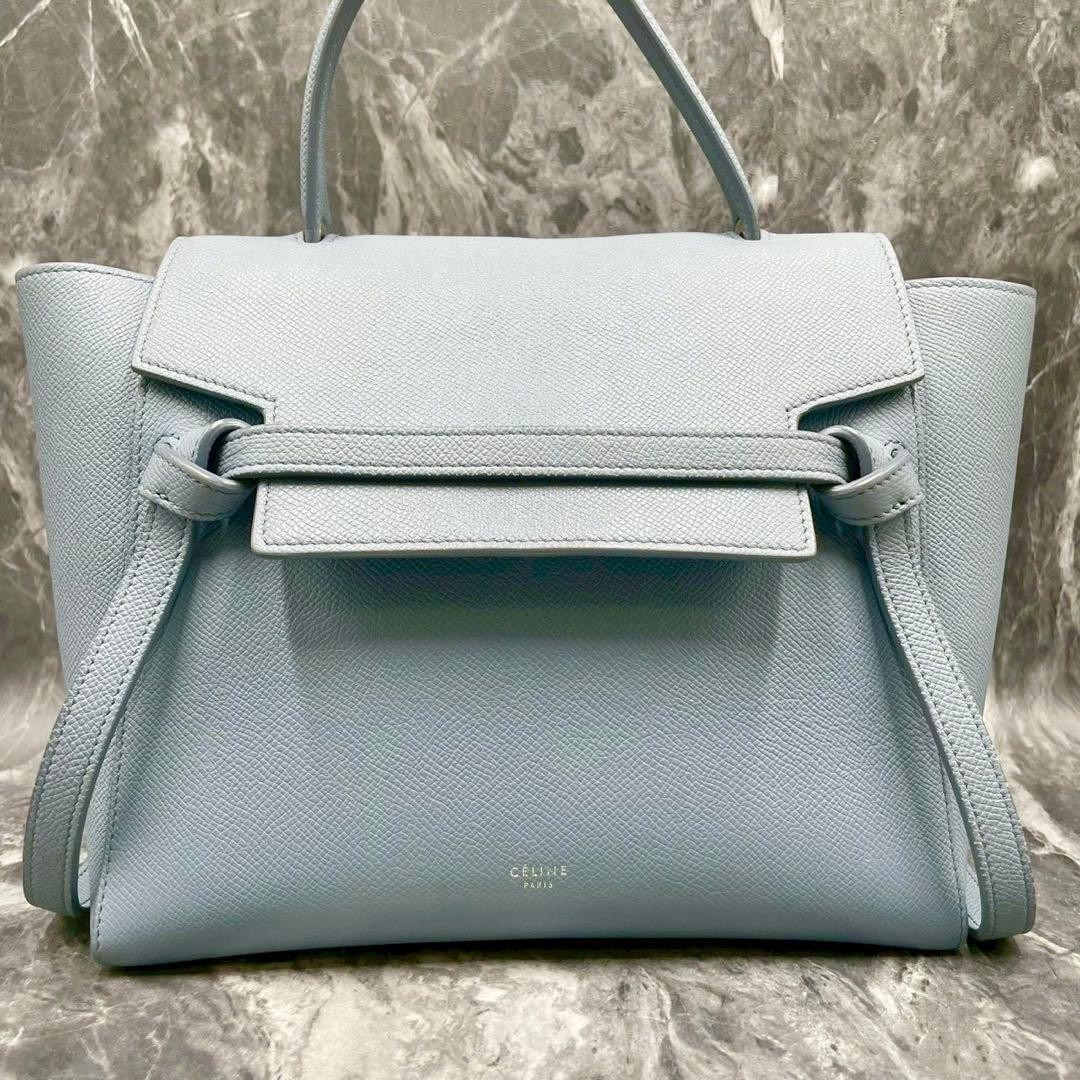 Auth CELINE Nano Belt Bag Light Blue Leather Hand Bag Pastel Color Used Japan