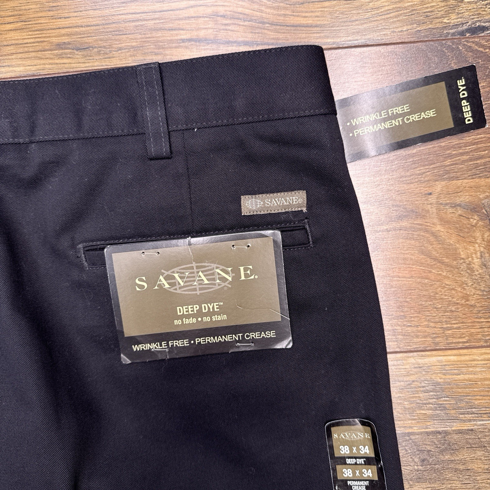 Savane Wrinkle Free Pants Mens 38×34 Black Permanent Crease Deep Dye New