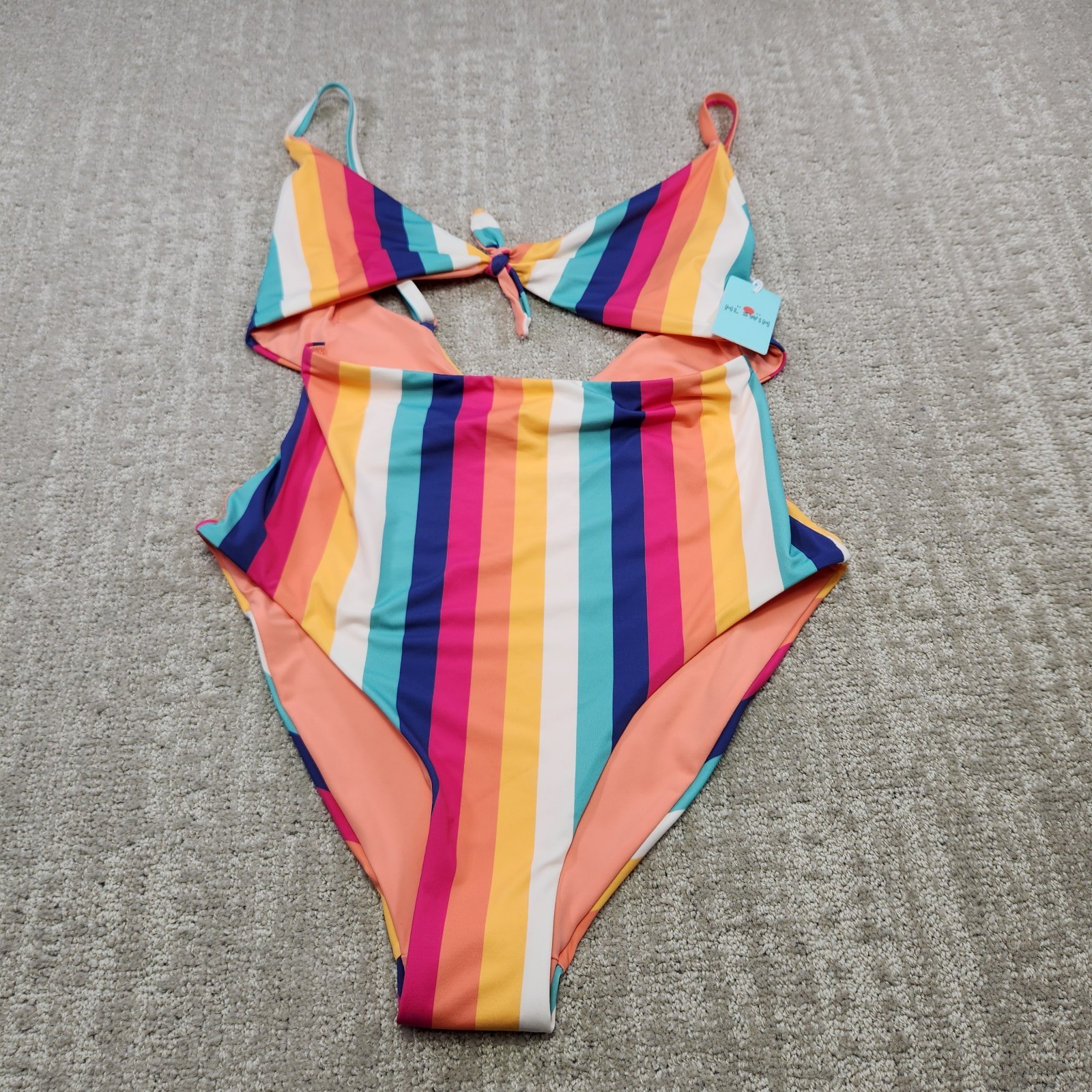 Marine Layer Swimsuit Women Medium Havana Tie Front One Piece Multi Stripe NEW