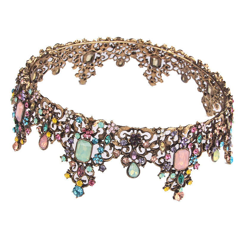 6cm Tall Multi-Color Crystal Gold Large Round Crown Wedding Prom Queen Princess