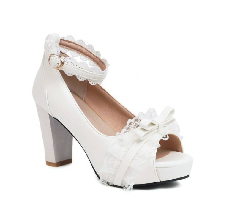 Chic Womens Lace Bowknot Sandals Peep Toe Dress Party Casual Faux Leather Shoes