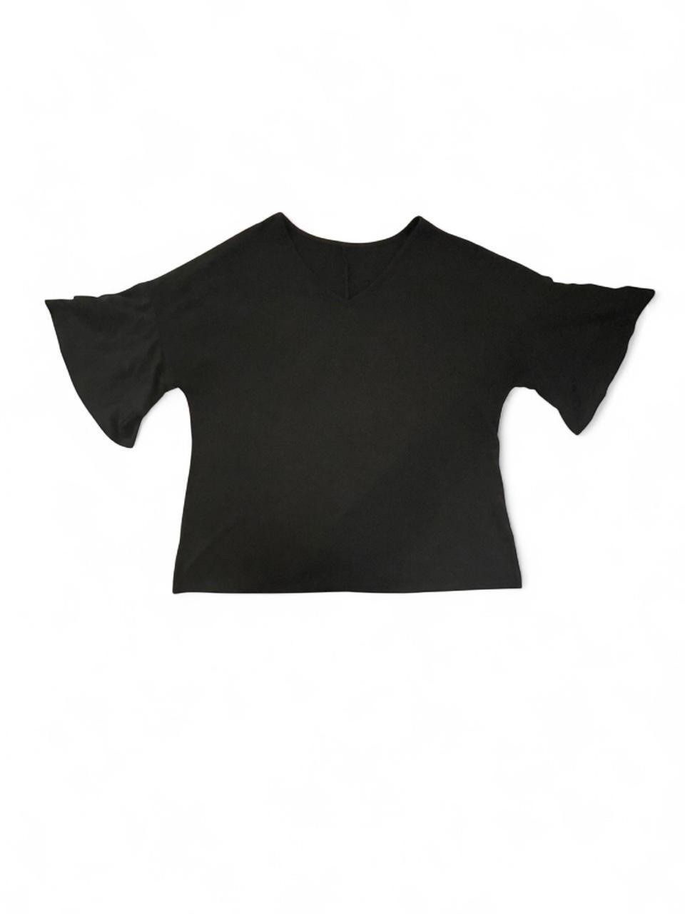 Women’s XL Black V-Neck Flutter Short Sleeve Ruffle Jersey Stretch Pullover Top