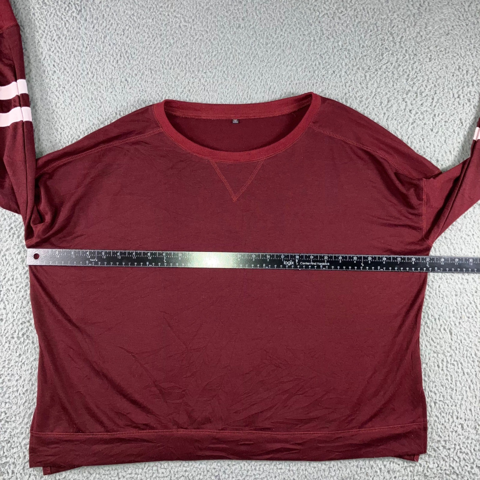 Varsity Stripe Oversized Sweatshirt Women 2XL Maroon Preppy Retro Relaxed Fit