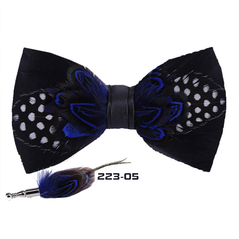 Men Feather Luxury Bowtie 4.7*2.36in Black Gold Floral Wedding Groom Party Wear