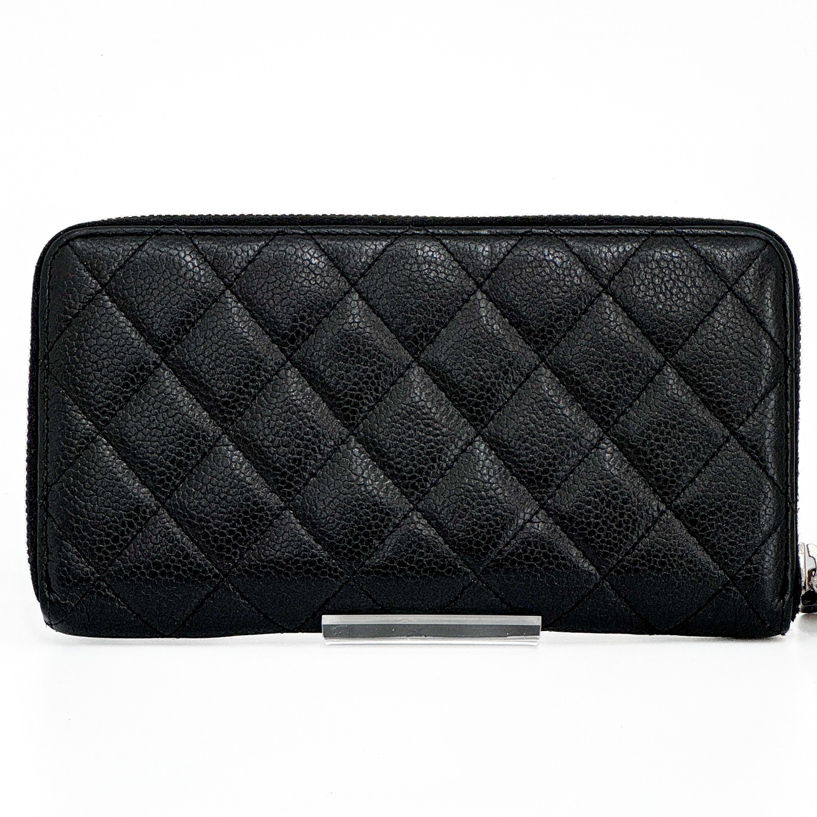CHANEL Matelasse Caviar Skin Round Zippy Long Wallet Purse leather Black Auth