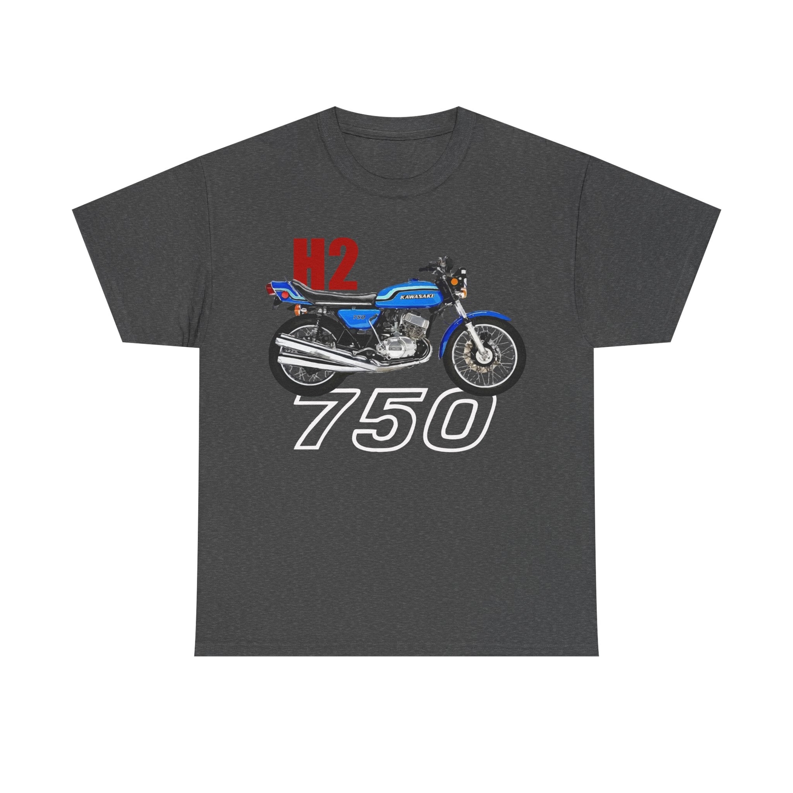 Kawasaki H2 750 Unisex Heavy Cotton Tee Classic Japanese Motorcycle, Printed USA