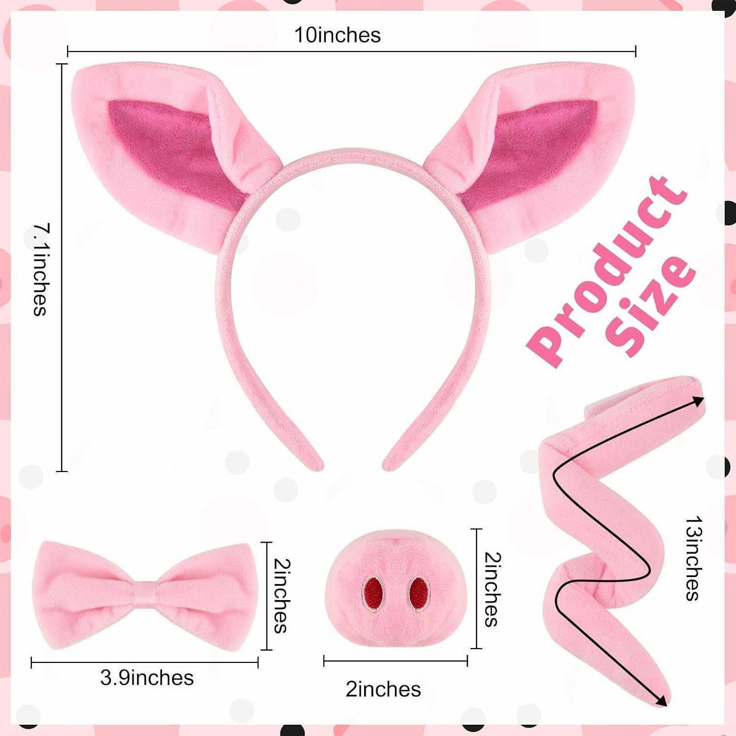 12 Pieces Pig Costume Set Pig Ears Headband Pig Nose Bow Tie Pig Tail Fancy Anim