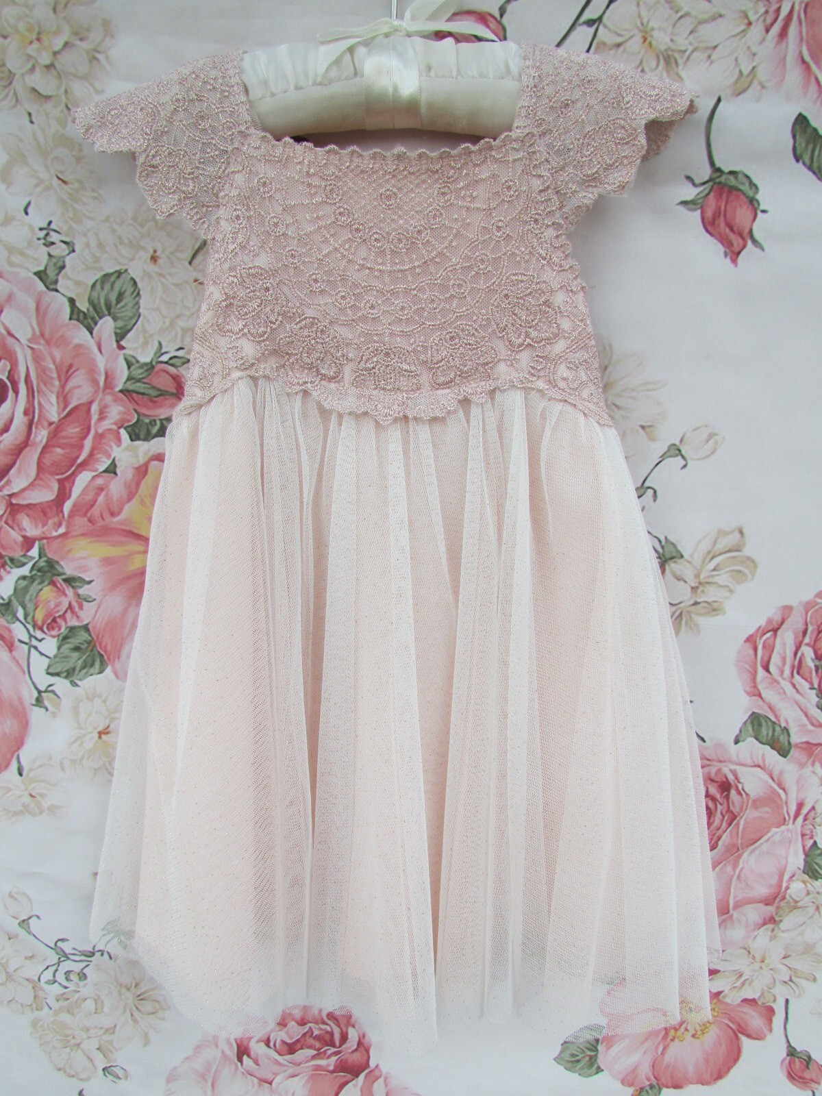 Pink Sparkle Estella Christening Party Occasion Dress 3-6 MONSOON £48 WORN ONCE