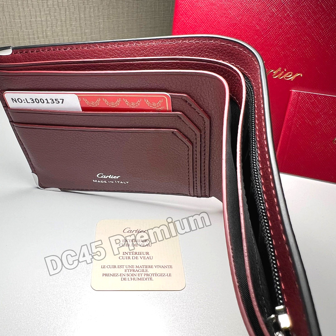 CARTIER Black Leather Bifold Wallet Must De Cartier Silver Tone Corners