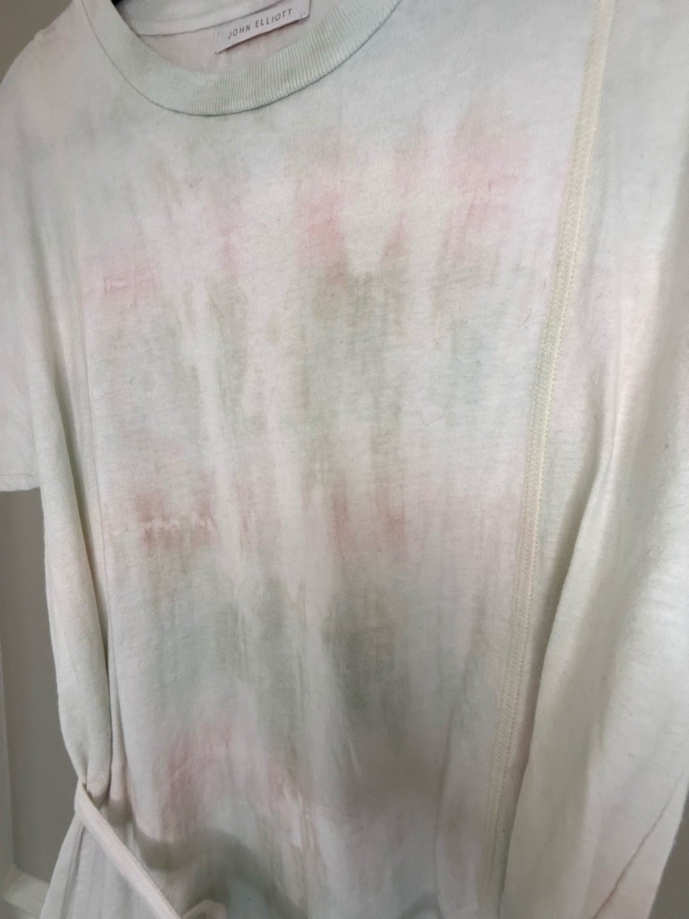 John Elliott Pastel Tie Dye T Shirt Dress Tie Waist Pink White Size S