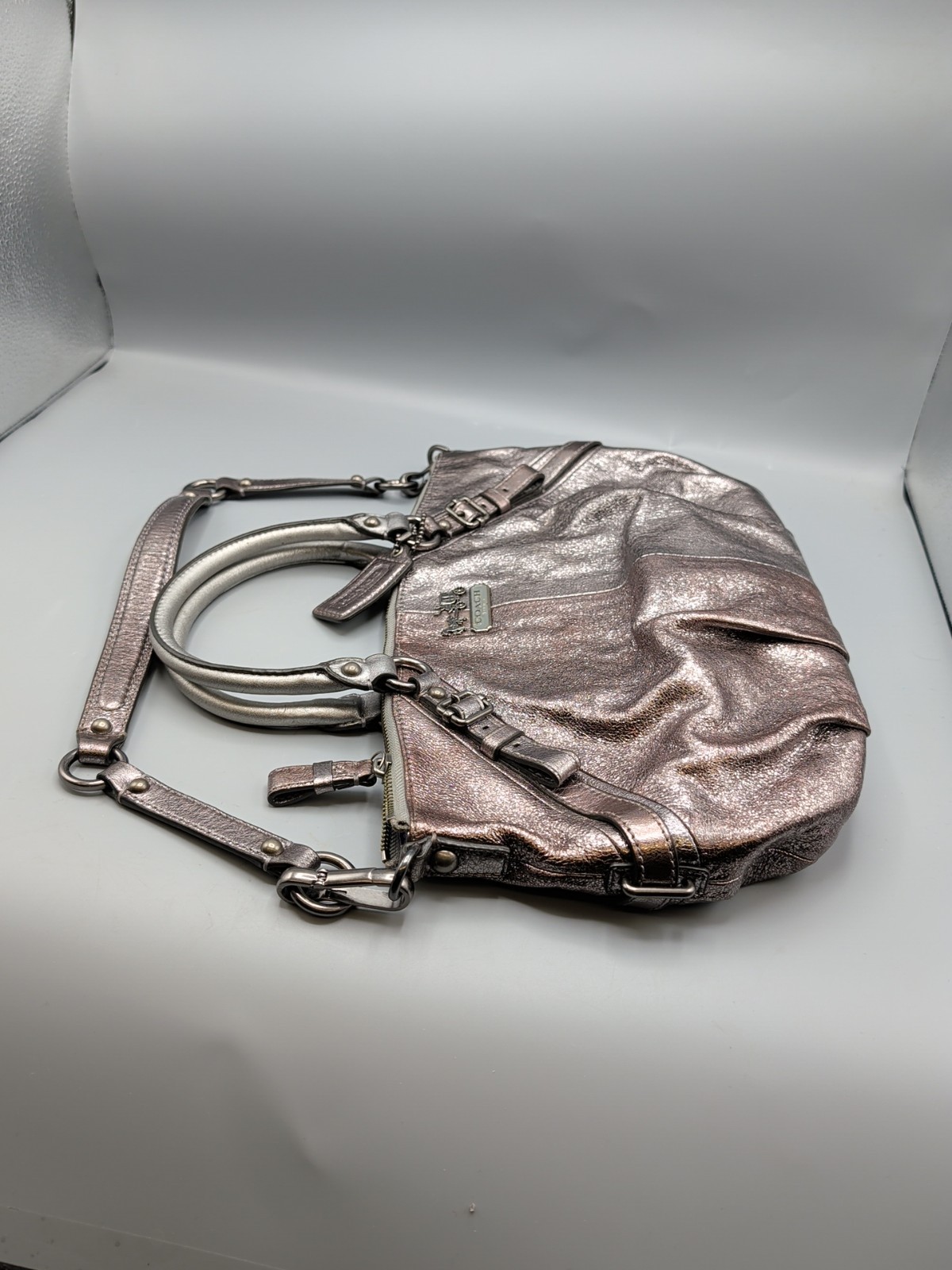 Coach Madison Sophia Metallic Satchel Handbag Silver/ Rose Gold