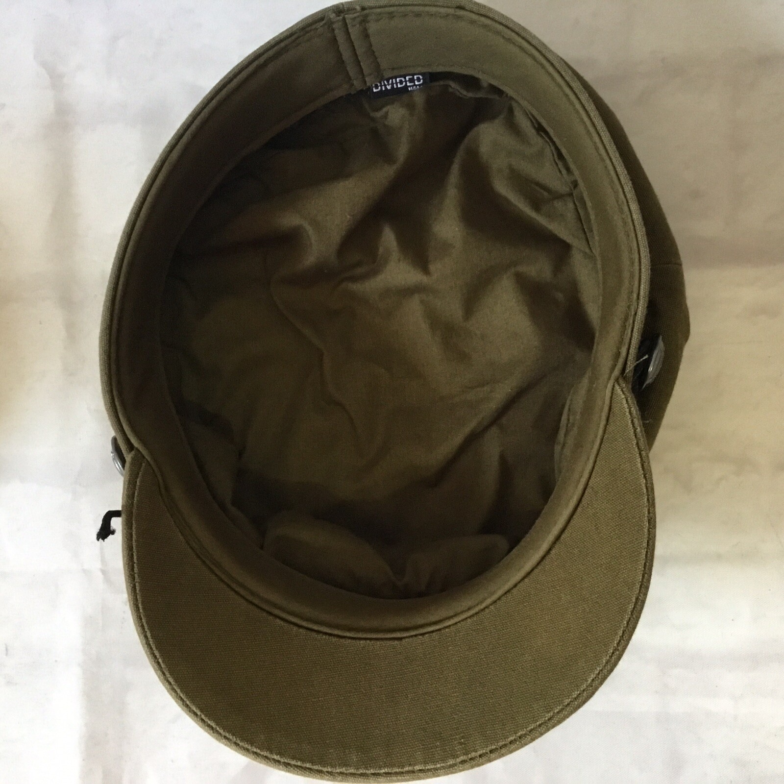 Divided H&M Cadet Cap Hat Beret Green Black Braid Button Adjustable Strap Clean