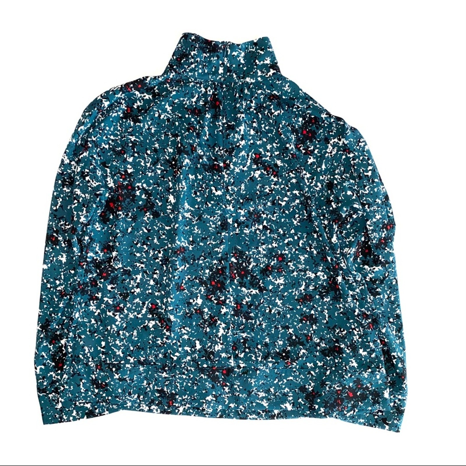 Elizabeth and James Teal Abstract Mock Neck Irina Petals Top Size Medium